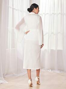 Modelyn Contrast Mesh Trumpet Sleeve Double Breasted Coat - White - View 2