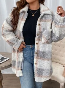 SHEIN LUNE Plus Buffalo Plaid Pattern Drop Shoulder Flannel Coat - Multicolor - View 1