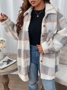 SHEIN LUNE Plus Buffalo Plaid Pattern Drop Shoulder Flannel Coat - Multicolor - View 3