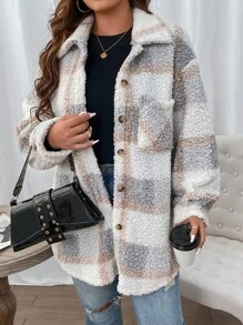 SHEIN LUNE Plus Buffalo Plaid Pattern Drop Shoulder Flannel Coat - Multicolor - View 4