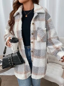 SHEIN LUNE Plus Buffalo Plaid Pattern Drop Shoulder Flannel Coat - Multicolor - View 5