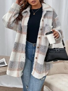 SHEIN LUNE Plus Buffalo Plaid Pattern Drop Shoulder Flannel Coat - Multicolor - View 6