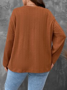 SHEIN LUNE Áo thun Plus size Chia màu trơn Giải trí - màu nâu - Xem 3