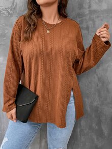 SHEIN LUNE Áo thun Plus size Chia màu trơn Giải trí - màu nâu - Xem 4