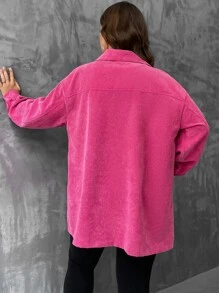 SHEIN LUNE Abrigo de pana de hombros caídos con bolsillo con solapa