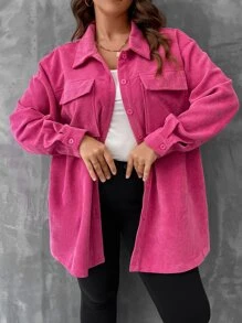 SHEIN LUNE Abrigo de pana de hombros caídos con bolsillo con solapa