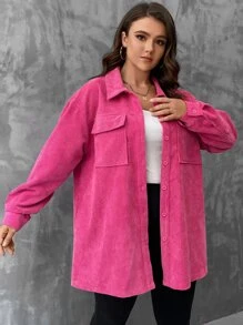 SHEIN LUNE Abrigo de pana de hombros caídos con bolsillo con solapa