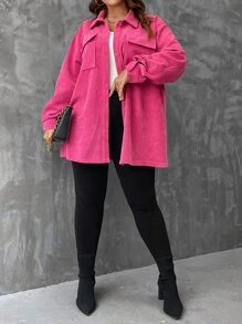 SHEIN LUNE Abrigo de pana de hombros caídos con bolsillo con solapa
