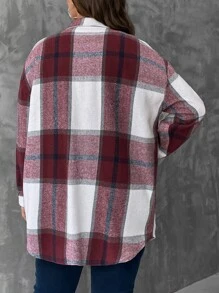 SHEIN LUNE Plus Plaid Flap Pocket Drop Shoulder Coat - Purple - View 2