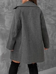 SHEIN LUNE Plus Lapel Neck Drop Shoulder Overcoat - Dark Grey - View 2
