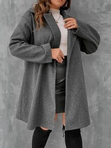SHEIN LUNE Plus Lapel Neck Drop Shoulder Overcoat - Dark Grey - View 3