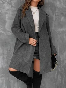 SHEIN LUNE Plus Lapel Neck Drop Shoulder Overcoat - Dark Grey - View 4
