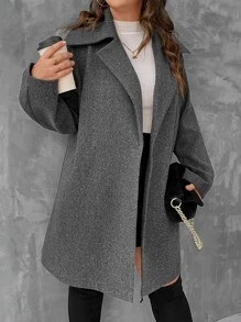 SHEIN LUNE Plus Lapel Neck Drop Shoulder Overcoat - Dark Grey - View 5