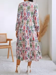 GENKIRA Đầm Viên lá sen phân lớp Tất cả trên in Giải trí - Nhiều màu - Xem 2