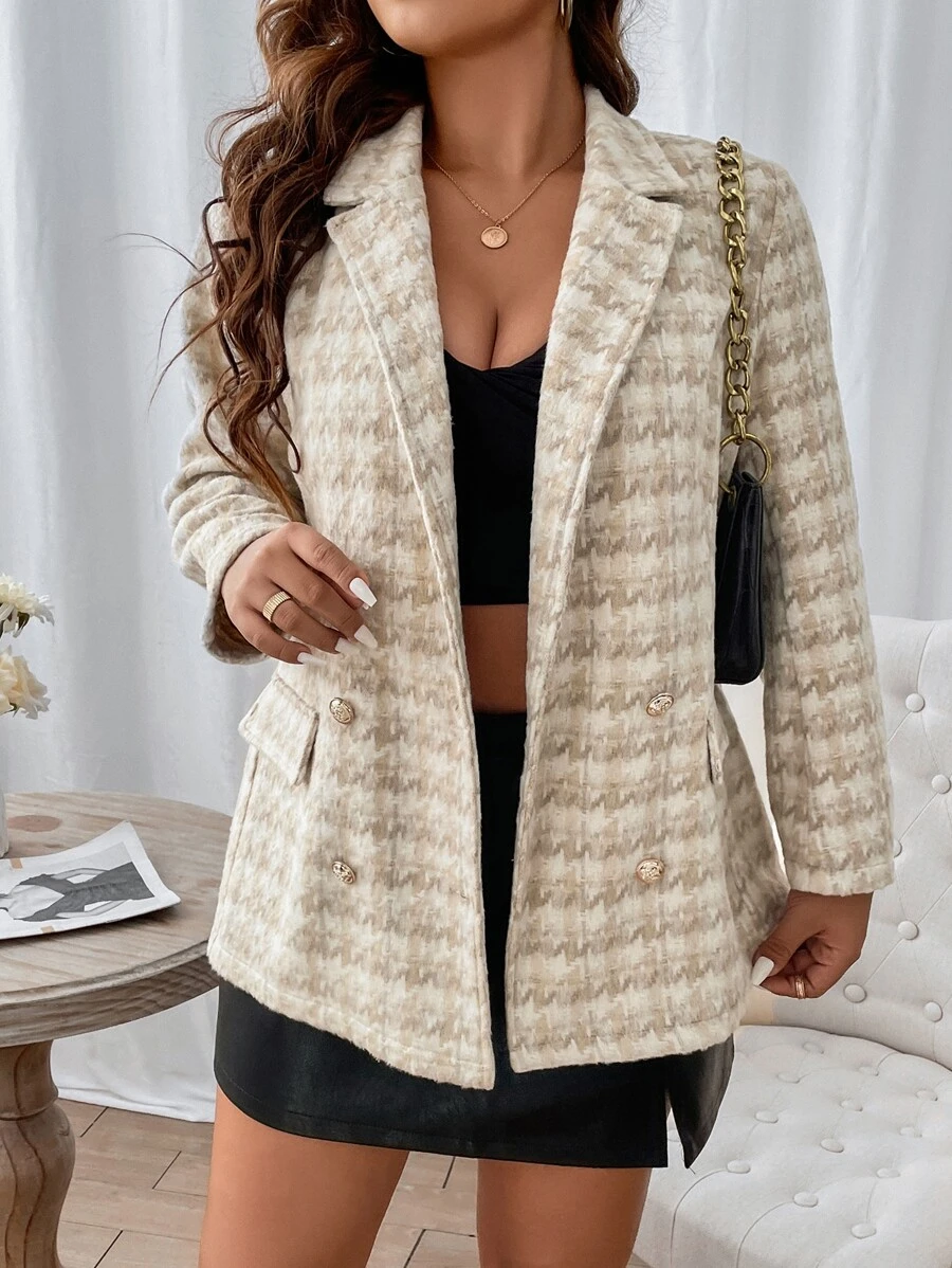 SHEIN Franclia Plus Double Breasted Flap Detail Blazer - Multicolor - View 1