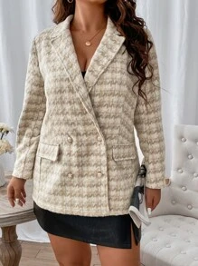 SHEIN Franclia Plus Double Breasted Flap Detail Blazer - Multicolor - View 4