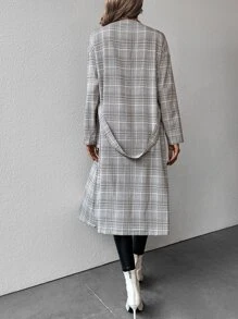 Plaid Print Drop Shoulder Coat - Black and White - View 2