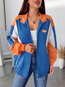 SHEIN EZwear Letter Graphic Colourblock Drop Shoulder Jacket - Multicolor - View 1