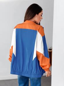 SHEIN EZwear Letter Graphic Colourblock Drop Shoulder Jacket - Multicolor - View 2