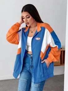 SHEIN EZwear Letter Graphic Colourblock Drop Shoulder Jacket - Multicolor - View 3