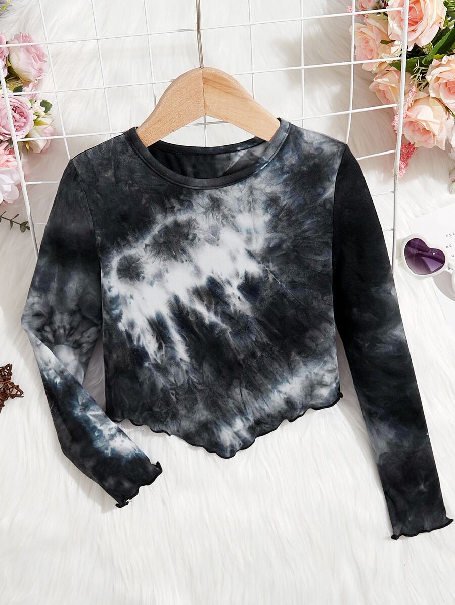 SHEIN Tween Girl 休閒圓領紮染t卹 秋冬