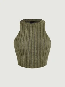 SHEIN MOD Solid Ribbed Knit Tank Top - Army Green - View 1