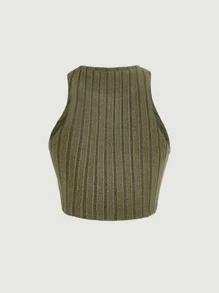 SHEIN MOD Solid Ribbed Knit Tank Top - Army Green - View 5