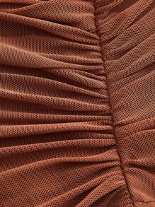 SHEIN MOD One Shoulder Ruched Top - Coffee Brown - View 4