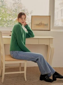 DAZY Drop Shoulder Ribbed Knit Jumper - Green - View 4