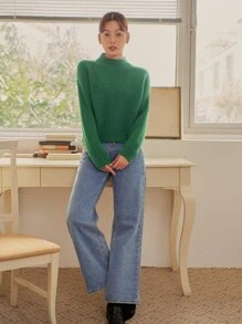 DAZY Drop Shoulder Ribbed Knit Jumper - Green - View 5