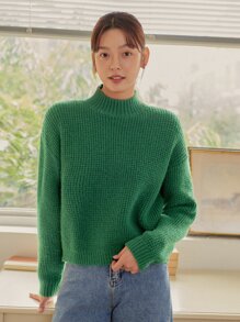 DAZY Drop Shoulder Ribbed Knit Jumper - Green - View 7
