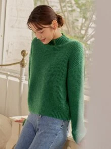 DAZY Drop Shoulder Ribbed Knit Jumper - Green - View 8