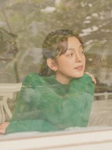 DAZY Drop Shoulder Ribbed Knit Jumper - Green - View 9