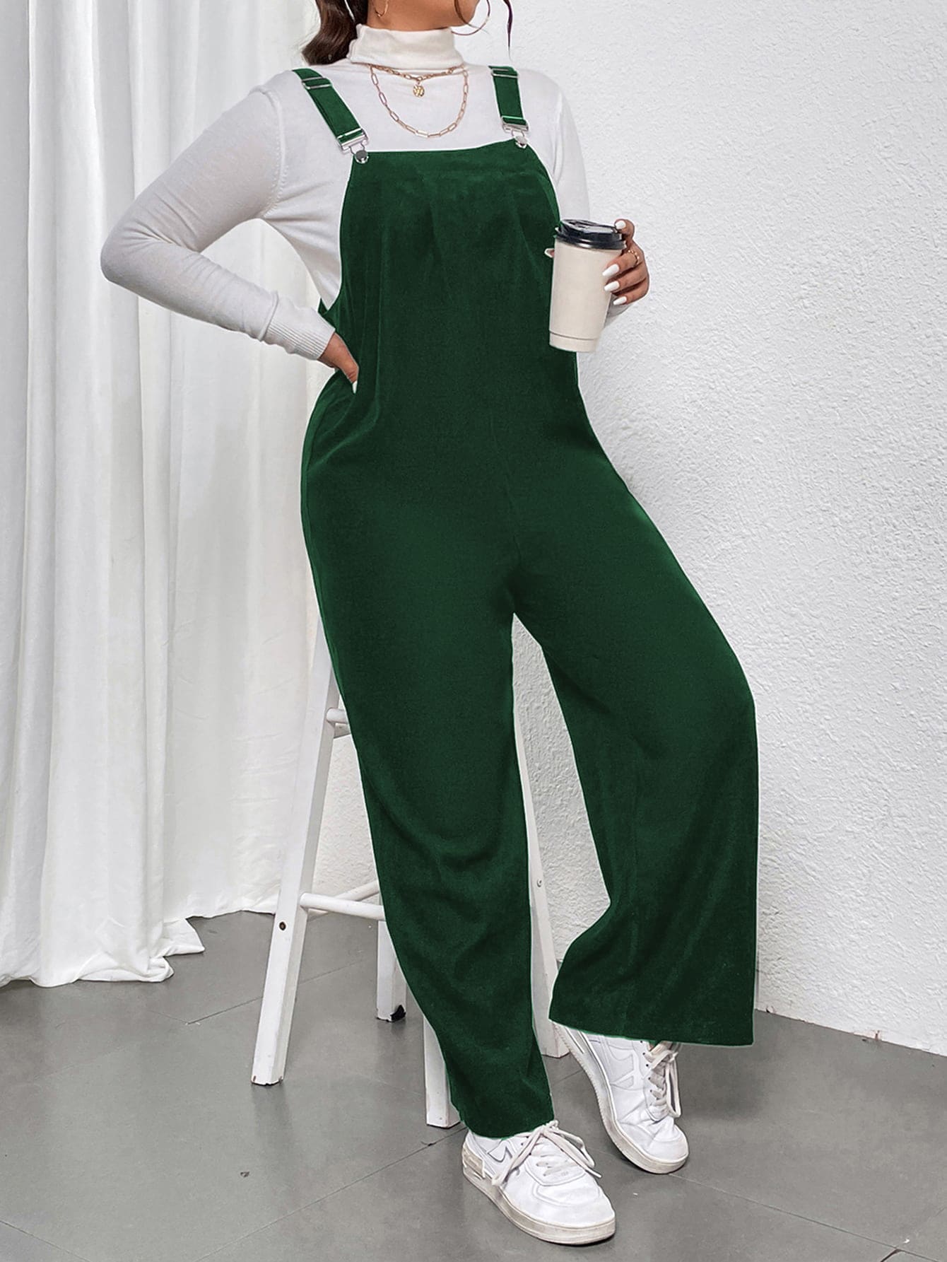 Flirla Mono overol unicolor sin camiseta - Verde Oscuro - Ver 1