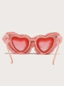 1 Pair Fashion Heart Shaped Plush Decorated Eyeglasses For Women - Pink - View 2