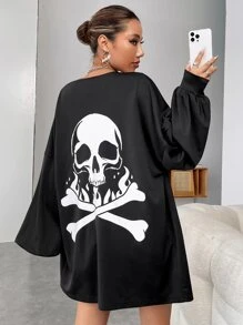 SHEIN Coolane Skeleton Print Drop Shoulder Coat - Black - View 1