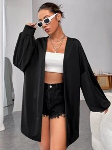 SHEIN Coolane Skeleton Print Drop Shoulder Coat - Black - View 3