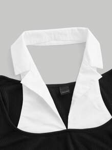 SHEIN MOD Colorblock 2 In 1 Top With Tie - Black and White - View 6