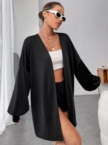SHEIN Coolane Skeleton Print Drop Shoulder Coat - Black - View 4