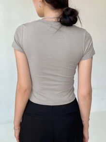 DAZY Women Star Print Crop Tee Y2k - Grey - View 2