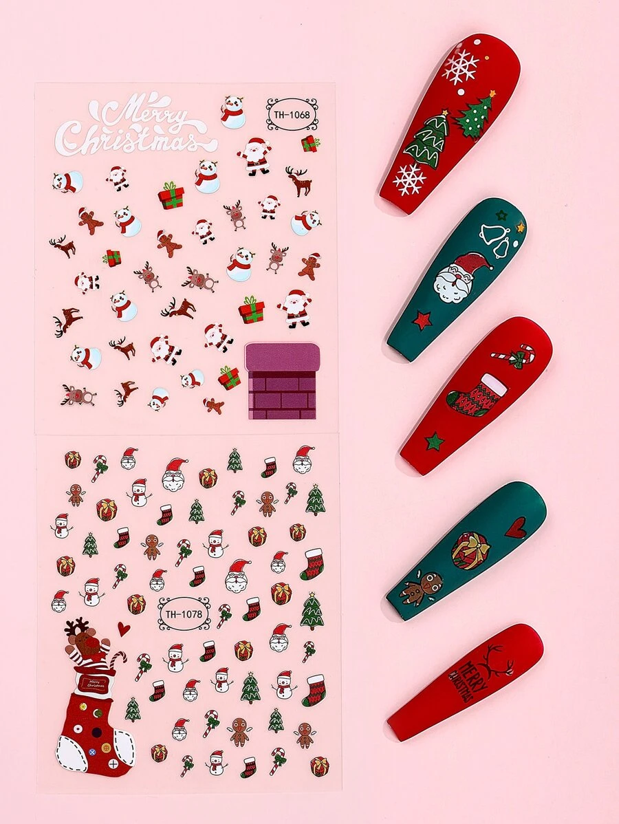 Beauty Sticker 2sheets Christmas Santa Pattern Nail Art Sticker - Multicolor - View 1