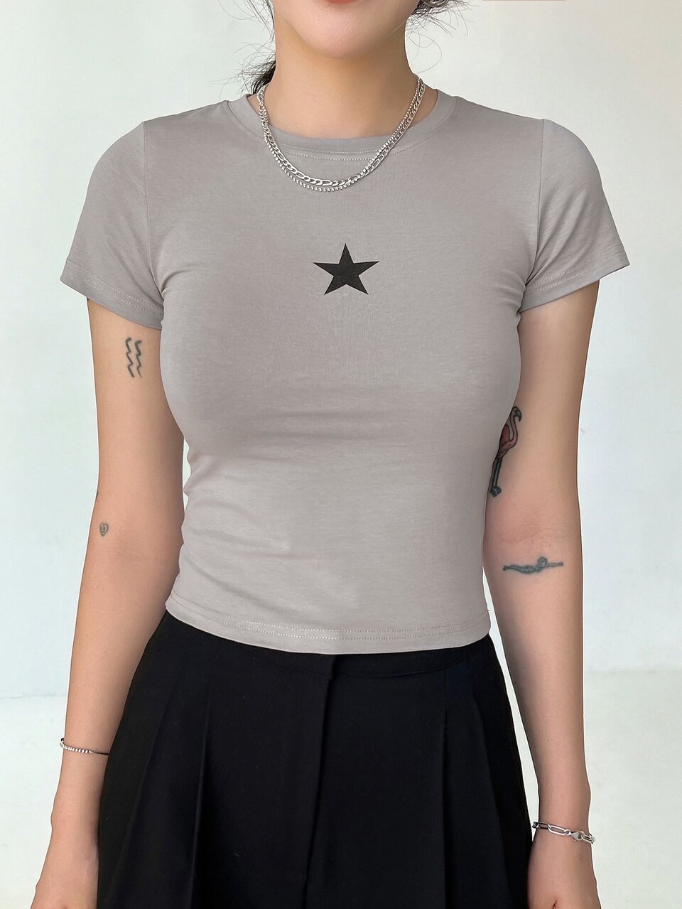 Women Star Print Crop Tee Y2k