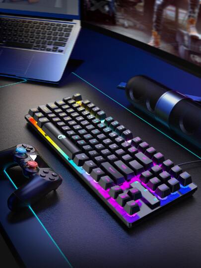Teclado con retroiluminación RGB con cable, teclado de escritorio con retroiluminación para juegos con cable, periférico de computadora de escritorio, teclado para juegos con retroiluminación para portátil y oficina