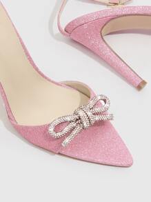 CUCCOO SZL Women Rhinestone Decor Mules, PVC Sculptural Heeled Glamorous Sandals Hot Pink - Pink - View 3
