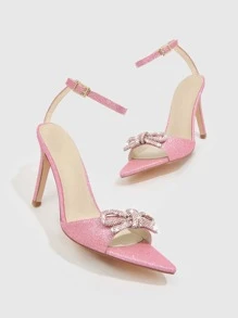 CUCCOO SZL Women Rhinestone Decor Mules, PVC Sculptural Heeled Glamorous Sandals Hot Pink - Pink - View 4