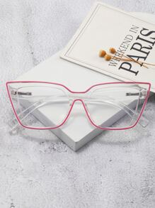 1pc Women's Plastic Dual Color Neon Cat Eye Fashion Personalized Plus Size Glasses - Hot Pink - View 2