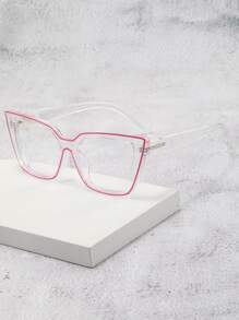 1pc Women's Plastic Dual Color Neon Cat Eye Fashion Personalized Plus Size Glasses - Hot Pink - View 3