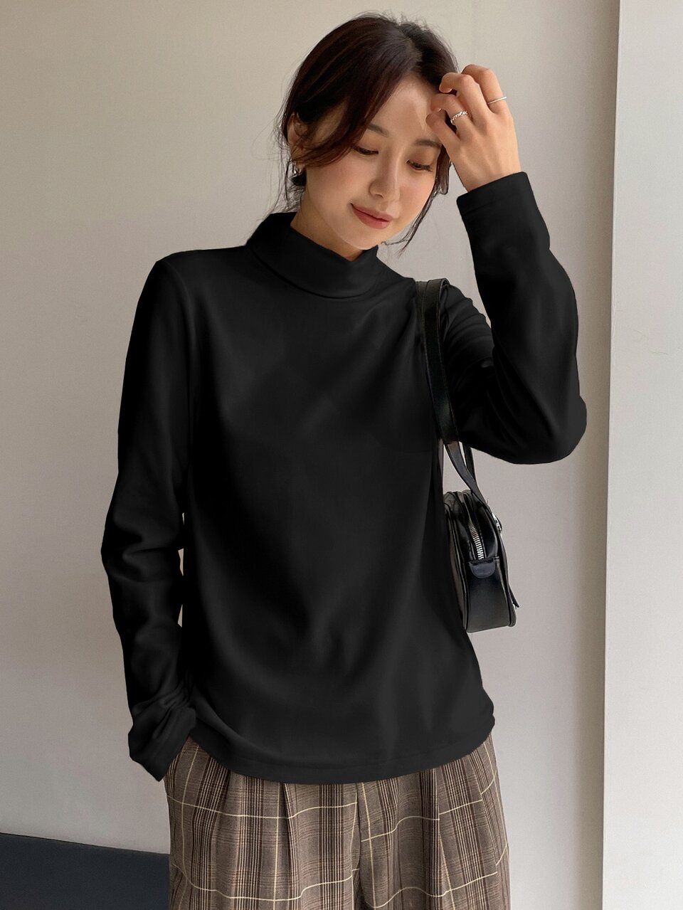Solid Mock Neck Tee,Fall Women Clothes Long Sleeve Top
