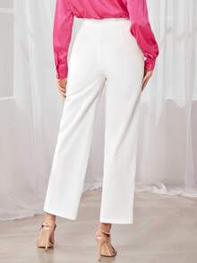 Modelyn Slant Pocket Pearls Chain Detail Tailored Trousers - White - View 2