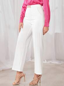 Modelyn Slant Pocket Pearls Chain Detail Tailored Trousers - White - View 5